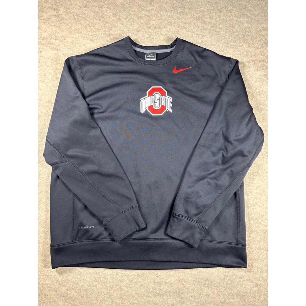 Nike Ohio State Buckeyes Therma-FIT Sweatshirt Mens XL Black Crewneck Fleece - Picture 2 of 6
